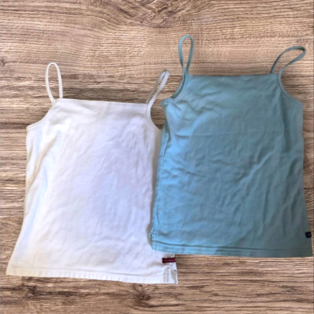 American Eagle Outfitters- White and Blue Tank Tops Sz S (2)